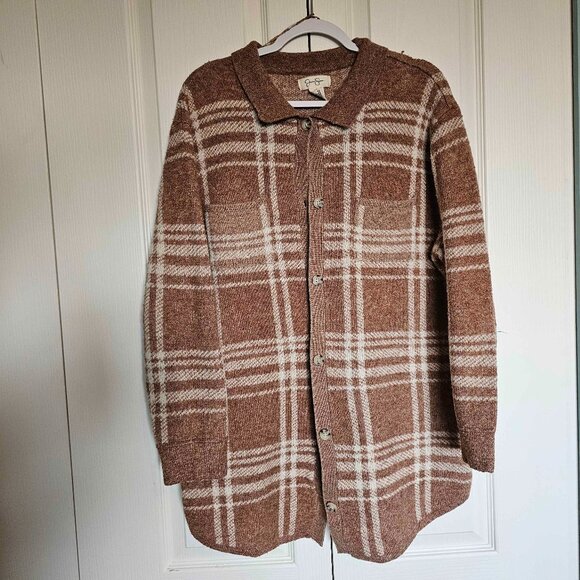XXL Brown Plaid Cardigan Shacket (USED) - Jessica Simpson - Picture 1 of 7